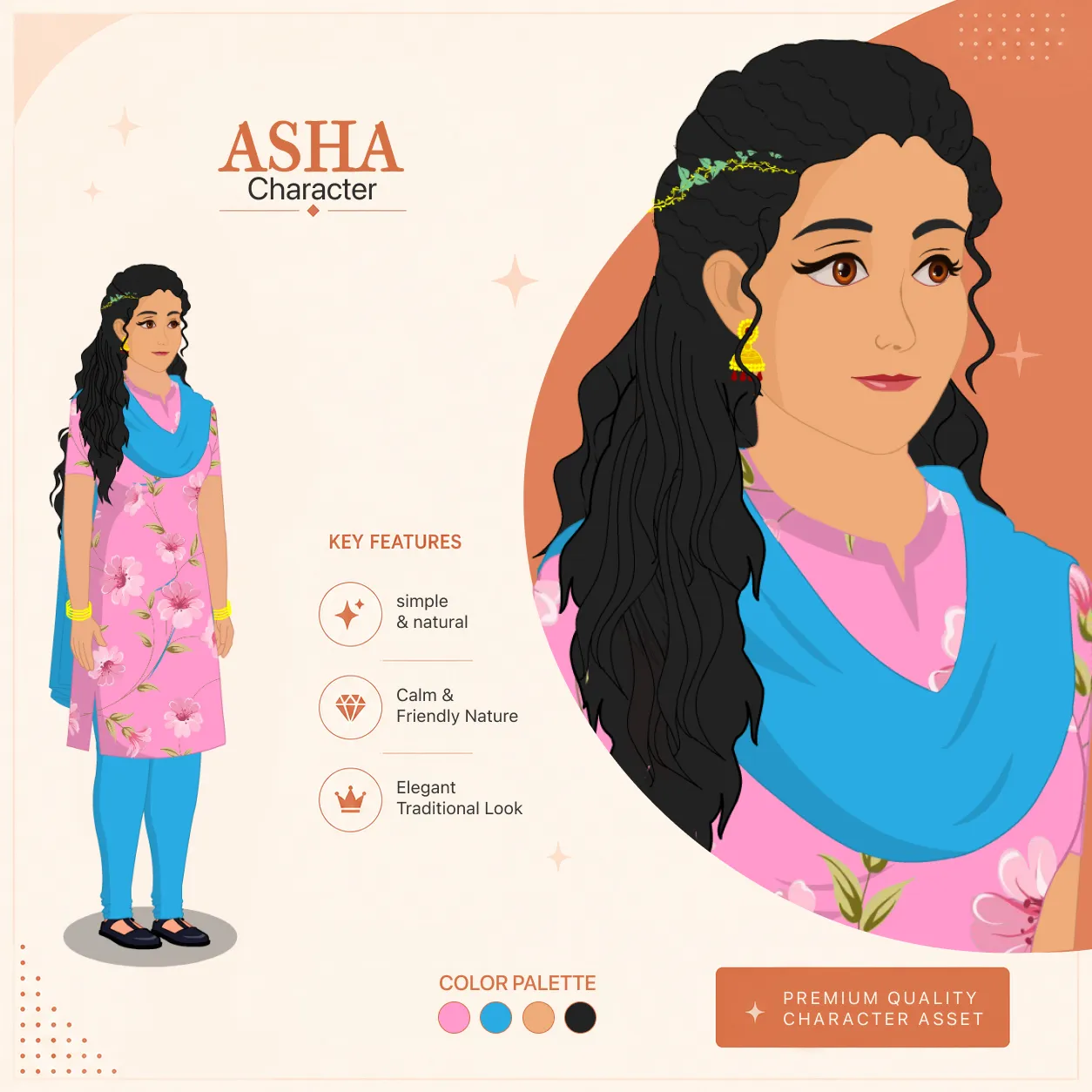Asha 2D Indian Girl Character | Traditional Village Woman | Hindi Story Animation
