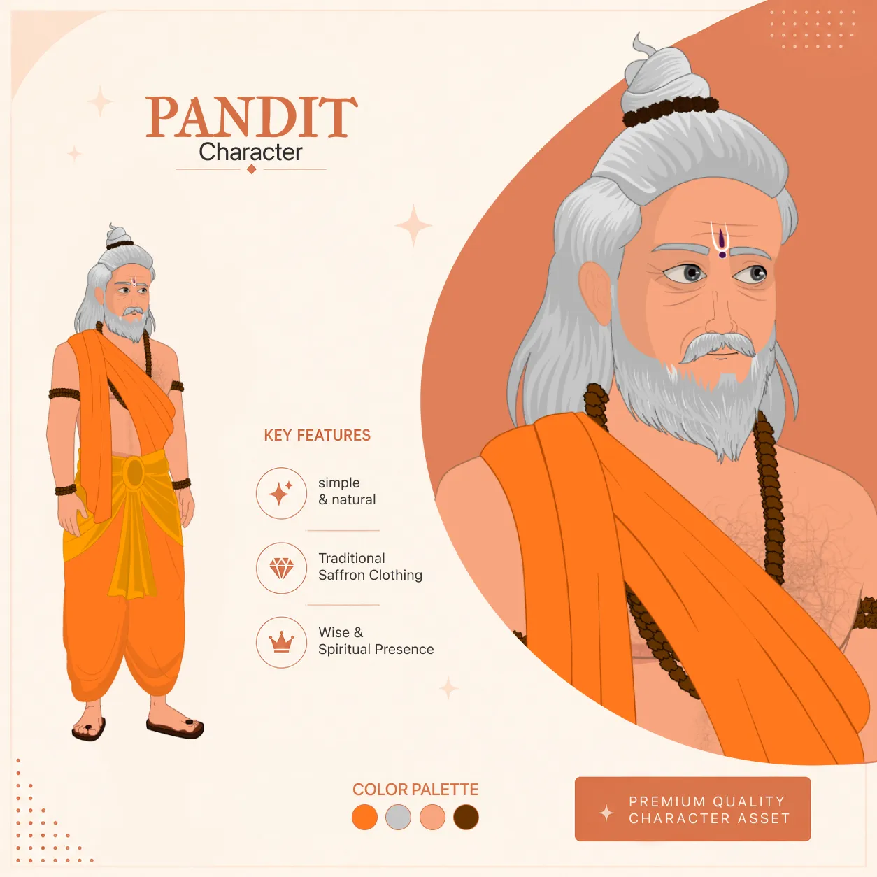 Pandit 2D Character | Indian Priest & Sage | Traditional Spiritual Character